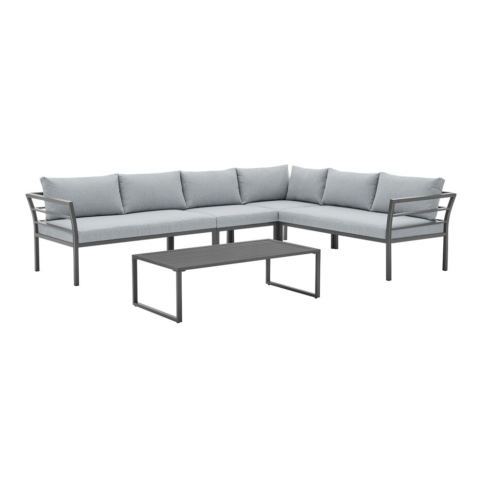 Manhattan Comfort - 5-Piece Sunnyside Polyester Corner Patio Conversation Set with Steel Legs in Grey - OD-CV026-GY veiw 1
