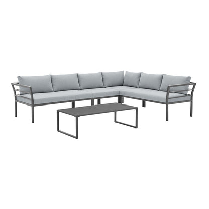 Manhattan Comfort - 5-Piece Sunnyside Polyester Corner Patio Conversation Set with Steel Legs in Grey - OD-CV026-GY veiw 1