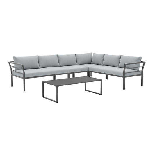Manhattan Comfort - 5-Piece Sunnyside Polyester Corner Patio Conversation Set with Steel Legs in Grey - OD-CV026-GY veiw 1