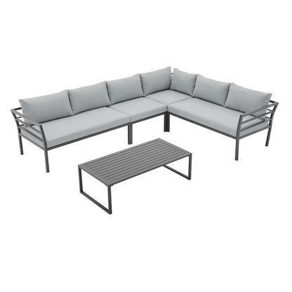 Manhattan Comfort - 5-Piece Sunnyside Polyester Corner Patio Conversation Set with Steel Legs in Grey - OD-CV026-GY veiw 2