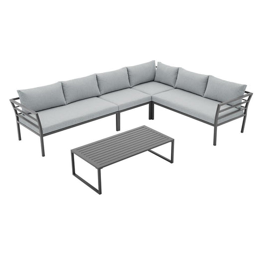 Manhattan Comfort - 5-Piece Sunnyside Polyester Corner Patio Conversation Set with Steel Legs in Grey - OD-CV026-GY veiw 2