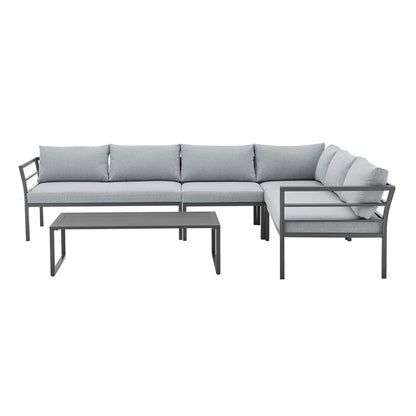 Manhattan Comfort - 5-Piece Sunnyside Polyester Corner Patio Conversation Set with Steel Legs in Grey - OD-CV026-GY veiw 3