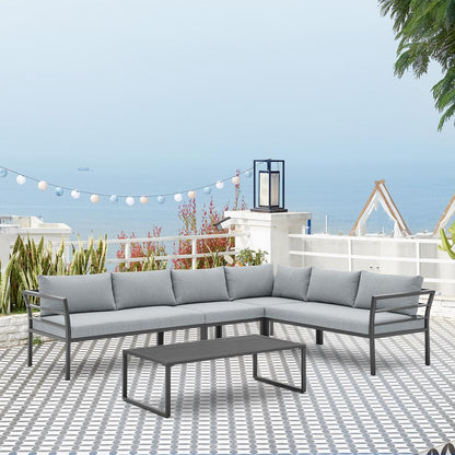 Manhattan Comfort - 5-Piece Sunnyside Polyester Corner Patio Conversation Set with Steel Legs in Grey - OD-CV026-GY veiw 8