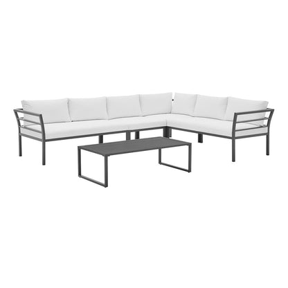 Manhattan Comfort - 5-Piece Sunnyside Polyester Corner Patio Conversation Set with Steel Legs in White - OD-CV026-WH veiw 1