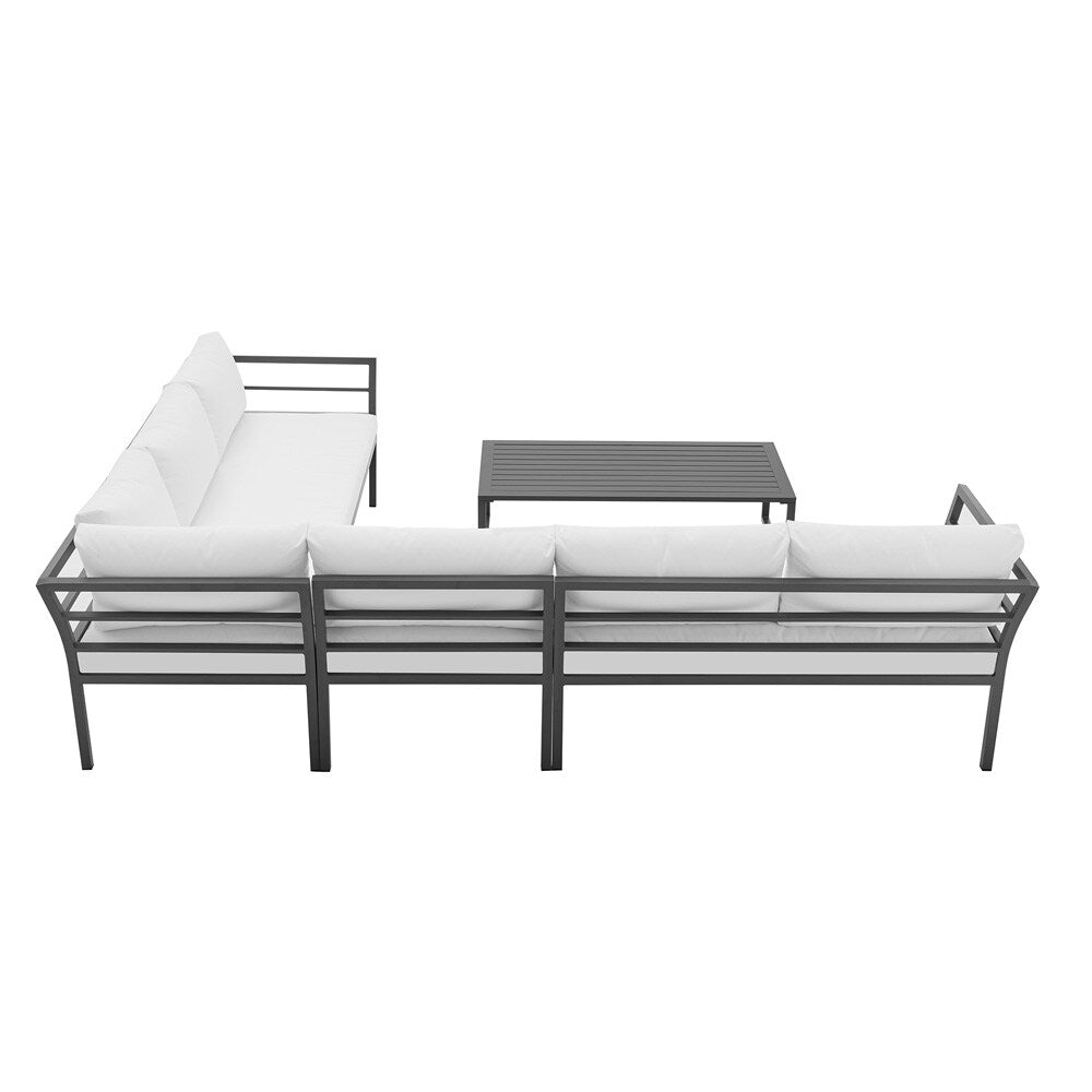 Manhattan Comfort - 5-Piece Sunnyside Polyester Corner Patio Conversation Set with Steel Legs in White - OD-CV026-WH veiw 4