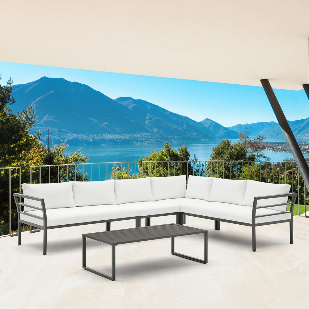 Manhattan Comfort - 5-Piece Sunnyside Polyester Corner Patio Conversation Set with Steel Legs in White - OD-CV026-WH veiw 8