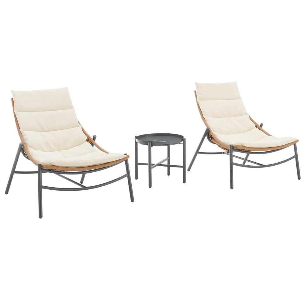 Manhattan Comfort - 3-Piece Sunset Polyester Patio Conversation Set with Steel Legs in Cream - OD-CV021-CR veiw 2