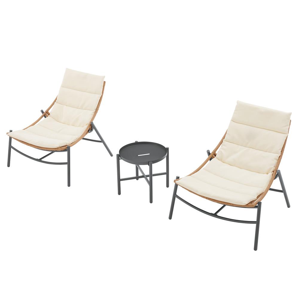 Manhattan Comfort - 3-Piece Sunset Polyester Patio Conversation Set with Steel Legs in Cream - OD-CV021-CR veiw 3