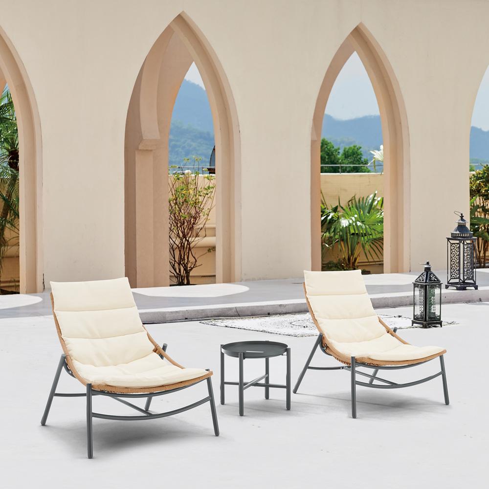 Manhattan Comfort - 3-Piece Sunset Polyester Patio Conversation Set with Steel Legs in Cream - OD-CV021-CR veiw 9