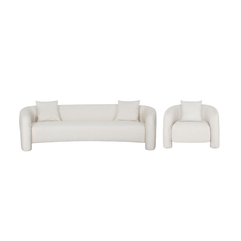 Manhattan Comfort - Sylvia Tweed Sofa and Accent Chair with Pine Wood Legs in Angora - Set of 2 - 2-SFAC1770-AN veiw 1