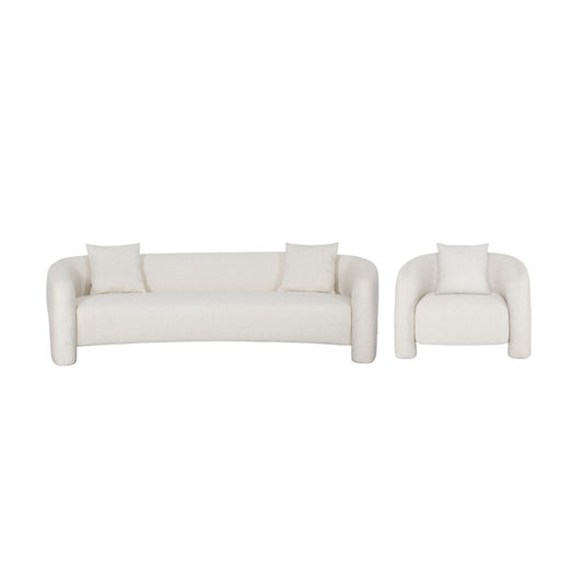 Manhattan Comfort - Sylvia Tweed Sofa and Accent Chair with Pine Wood Legs in Angora - Set of 2 - 2-SFAC1770-AN veiw 1