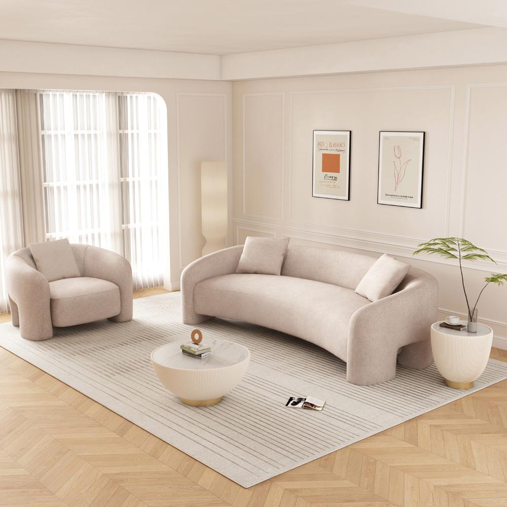 Manhattan Comfort - Sylvia Tweed Sofa and Accent Chair with Pine Wood Legs in Gold Dust - Set of 2 - 2-SFAC1770-GD veiw 12