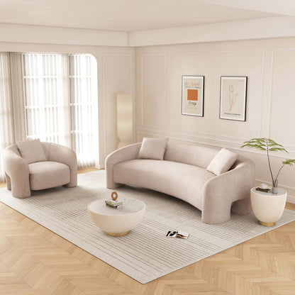 Manhattan Comfort - Sylvia Tweed Sofa and Accent Chair with Pine Wood Legs in Gold Dust - Set of 2 - 2-SFAC1770-GD veiw 12