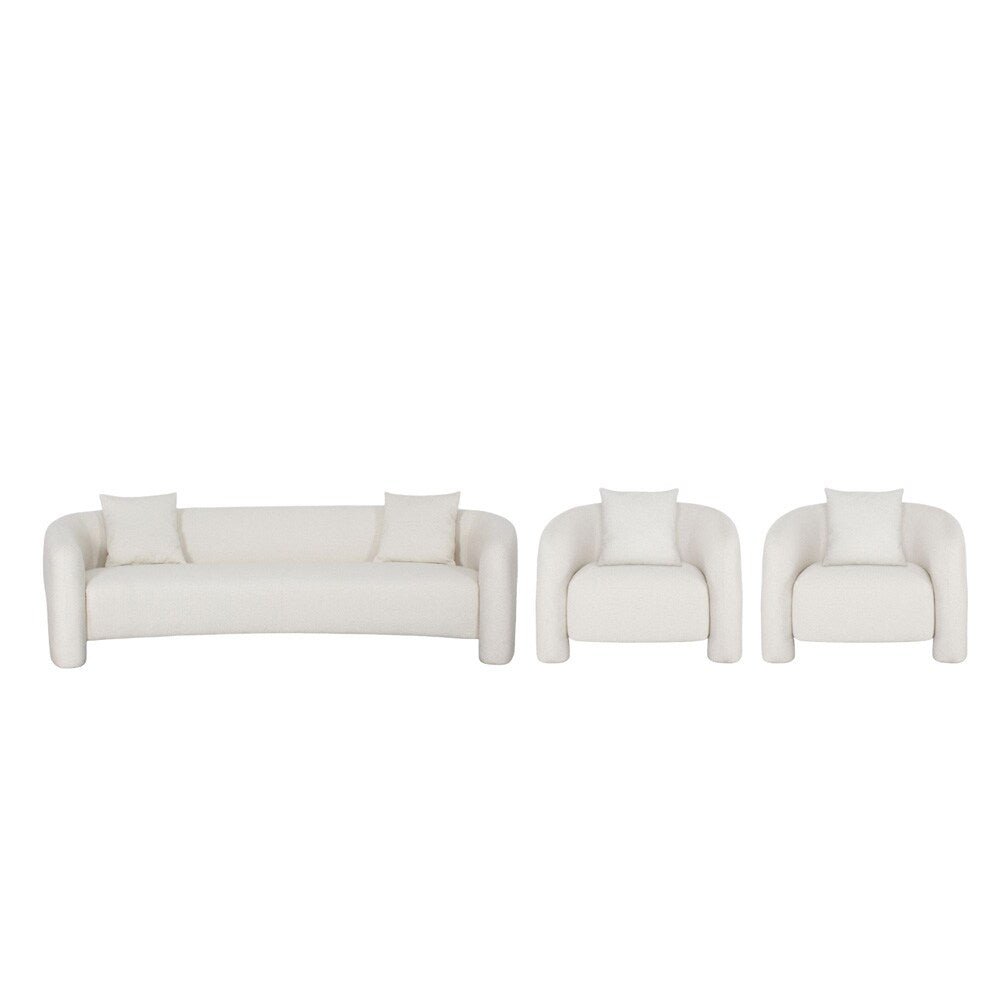 Manhattan Comfort - Sylvia Tweed Sofa and Accent Chairs with Pine Wood Legs in Angora - Set of 3 - 3-SFAC1770-AN veiw 1