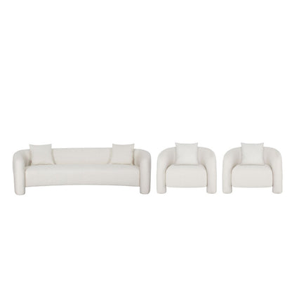 Manhattan Comfort - Sylvia Tweed Sofa and Accent Chairs with Pine Wood Legs in Angora - Set of 3 - 3-SFAC1770-AN veiw 1