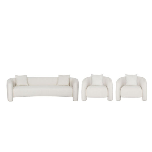 Manhattan Comfort - Sylvia Tweed Sofa and Accent Chairs with Pine Wood Legs in Angora - Set of 3 - 3-SFAC1770-AN veiw 1