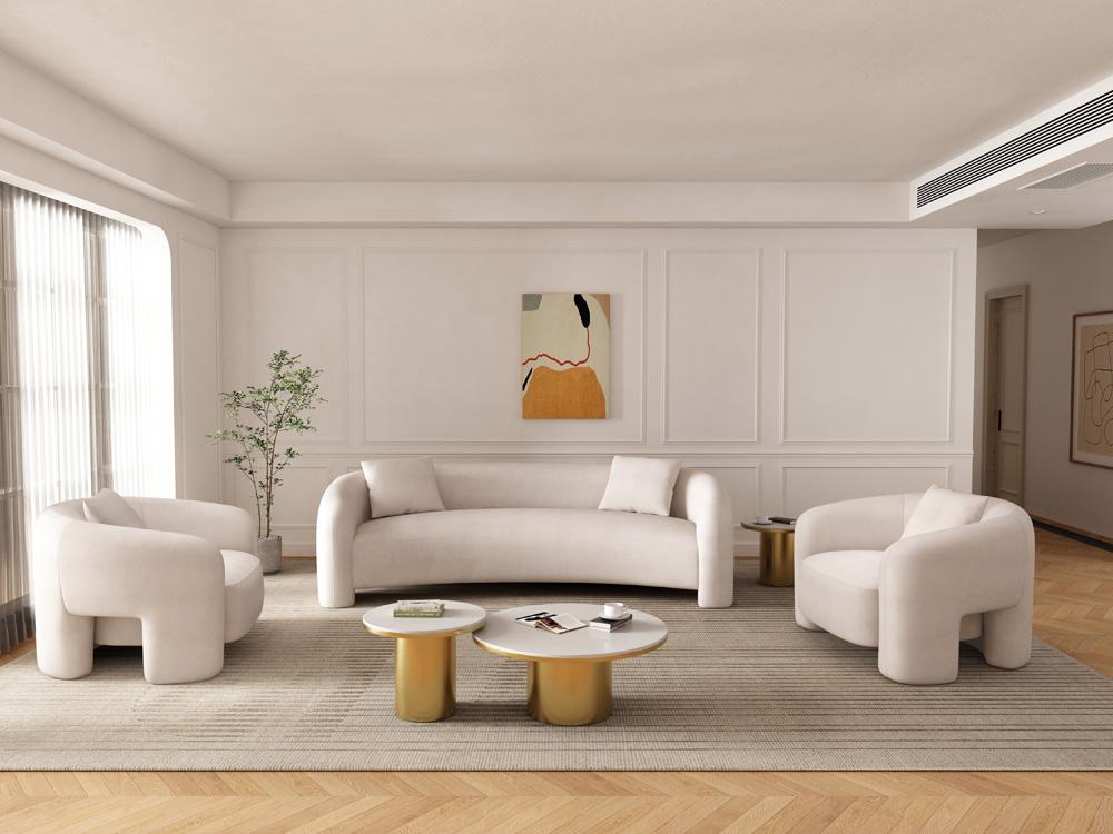 Manhattan Comfort - Sylvia Tweed Sofa and Accent Chairs with Pine Wood Legs in Angora - Set of 3 - 3-SFAC1770-AN veiw 12