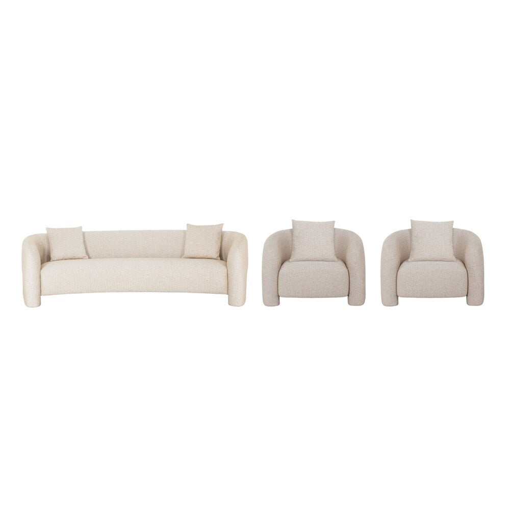 Manhattan Comfort - Sylvia Tweed Sofa and Accent Chairs with Pine Wood Legs in Gold Dust - Set of 3 - 3-SFAC1770-GD veiw 1