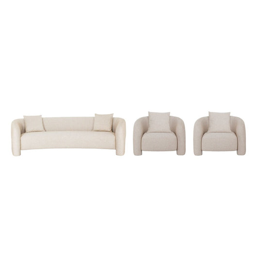 Manhattan Comfort - Sylvia Tweed Sofa and Accent Chairs with Pine Wood Legs in Gold Dust - Set of 3 - 3-SFAC1770-GD veiw 1