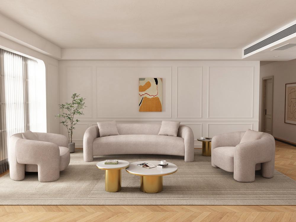 Manhattan Comfort - Sylvia Tweed Sofa and Accent Chairs with Pine Wood Legs in Gold Dust - Set of 3 - 3-SFAC1770-GD veiw 12