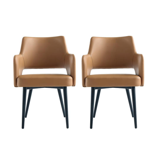 Manhattan Comfort - Tremont Leatherette Dining Arm Chair with Metal Legs in Saddle - Set of 2 - 2-DC104AR-SD veiw 1