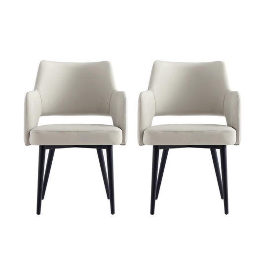 Manhattan Comfort - Tremont Leatherette Dining Arm Chair with Metal Legs in Stone - Set of 2 - 2-DC104AR-ST veiw 1