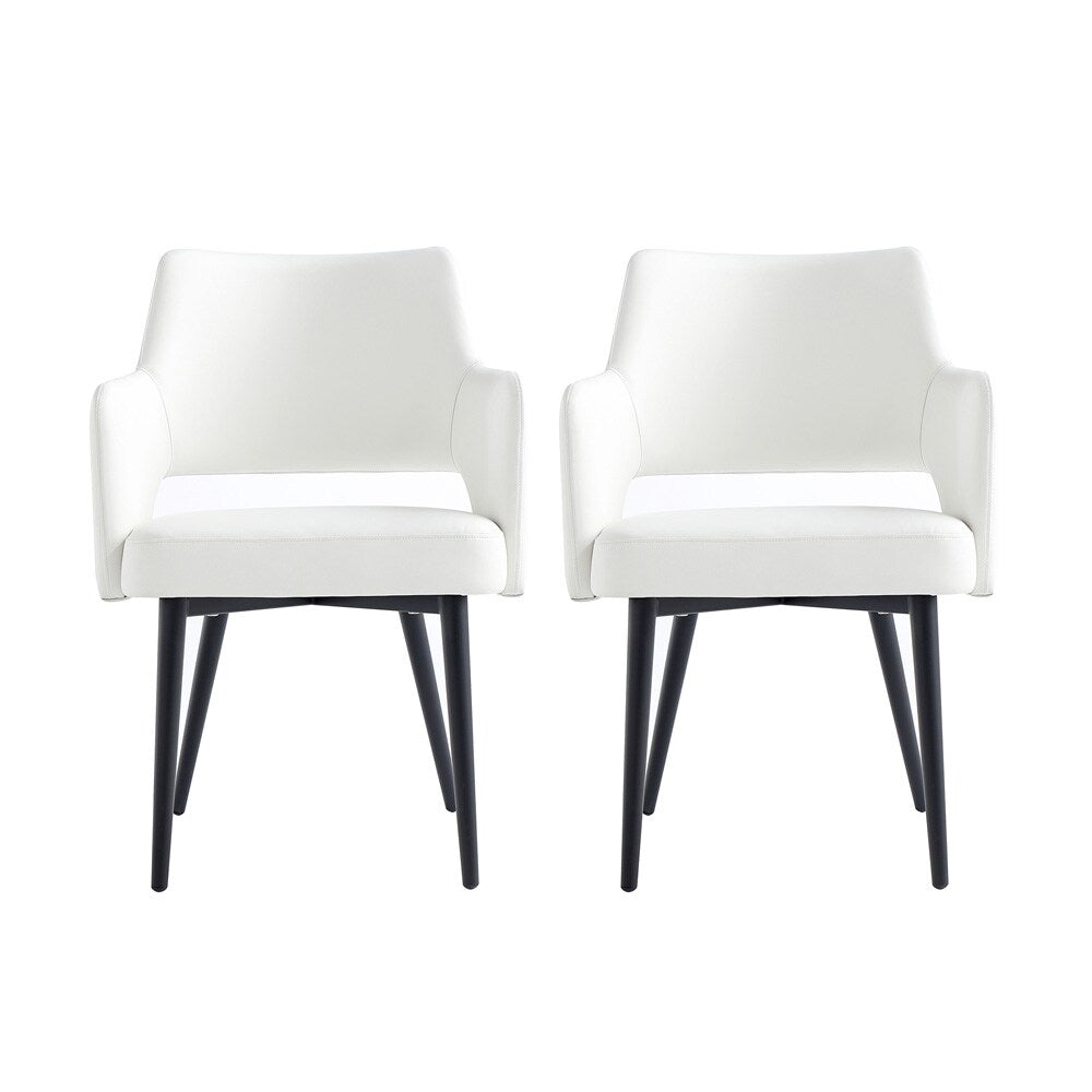 Manhattan Comfort - Tremont Leatherette Dining Arm Chair with Metal Legs in White - Set of 2 - 2-DC104AR-WH veiw 1