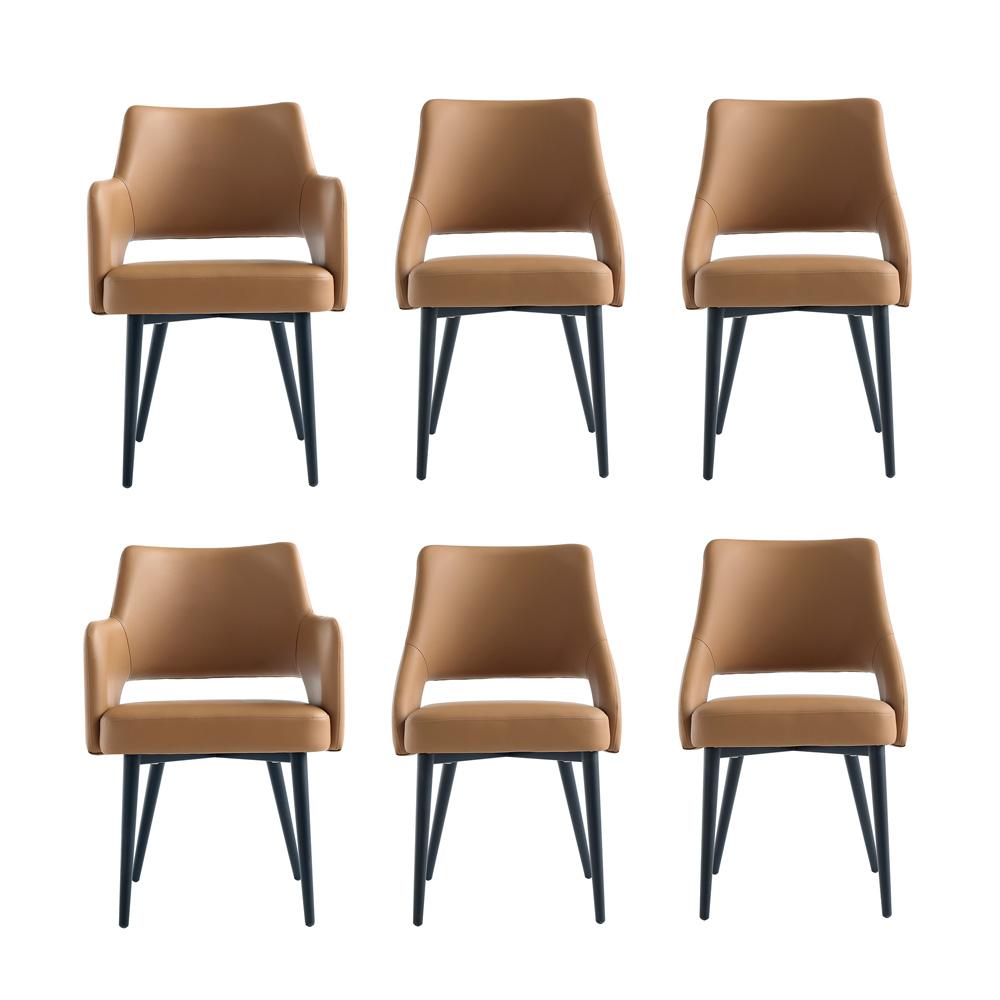 Manhattan Comfort - 6-Piece Tremont Leatherette Dining Chair with Metal Legs in Saddle - 6-DC104-SD veiw 1