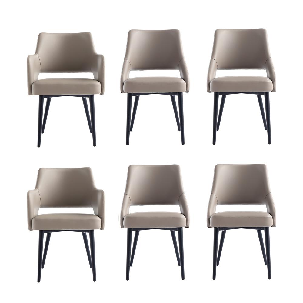 Manhattan Comfort - 6-Piece Tremont Leatherette Dining Chair with Metal Legs in Taupe - 6-DC104-TP veiw 1