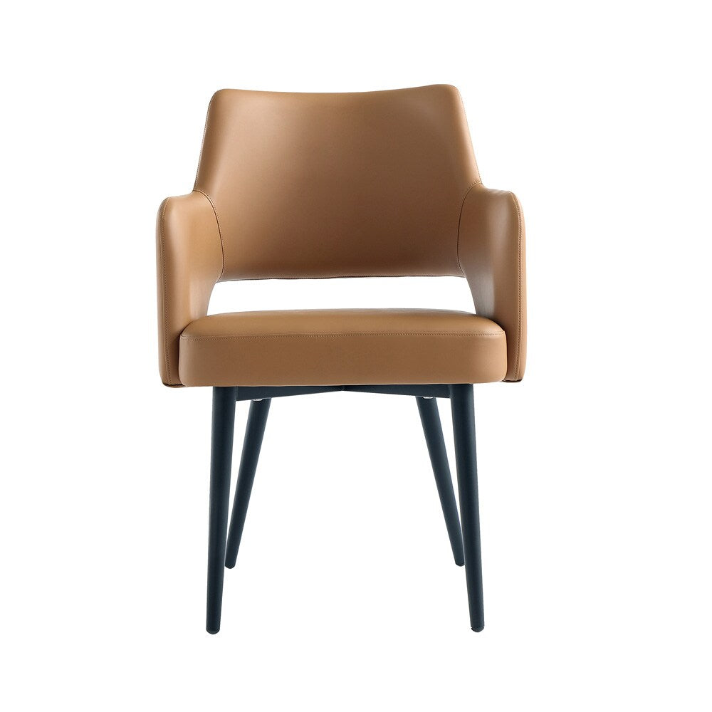 Manhattan Comfort - Tremont Leatherette Dining Arm Chair with Metal Legs in Saddle - DC104AR-SD veiw 1