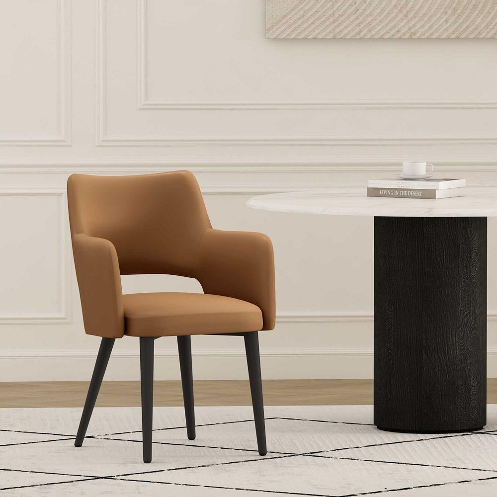Manhattan Comfort - Tremont Leatherette Dining Arm Chair with Metal Legs in Saddle - DC104AR-SD veiw 8
