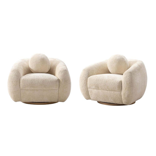 Manhattan Comfort - Tribeca Chenille Accent Chairs with Birch Wood Legs in Cream - Set of 2 - 2-AC016-CR veiw 1