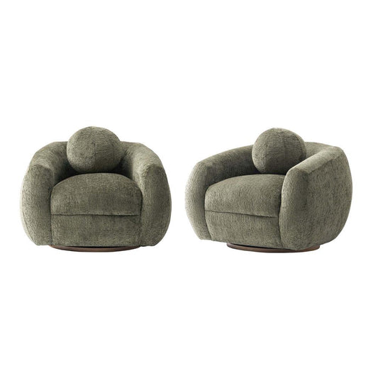 Manhattan Comfort - Tribeca Chenille Accent Chairs with Birch Wood Legs in Olive Green - Set of 2 - 2-AC016-OG veiw 1
