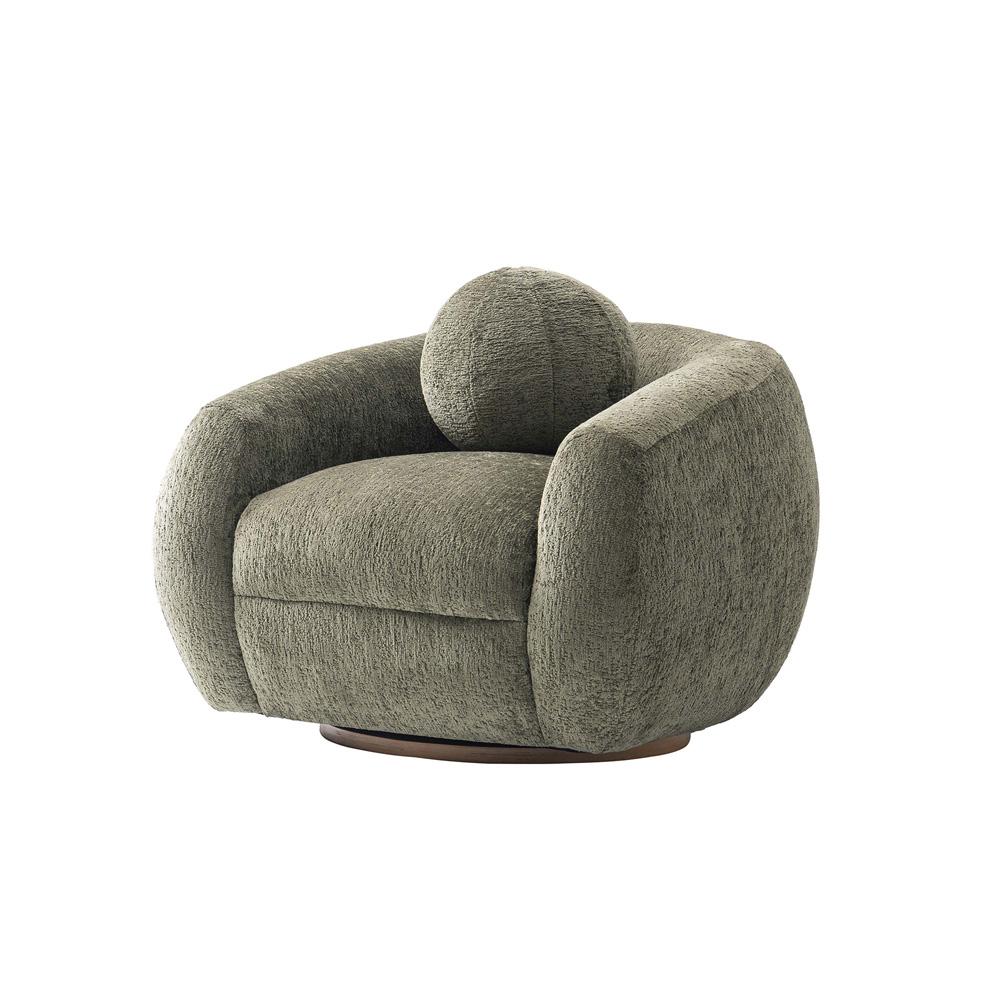 Manhattan Comfort - Tribeca Chenille Accent Chair with Birch Wood Legs in Olive Green - AC016-OG veiw 2