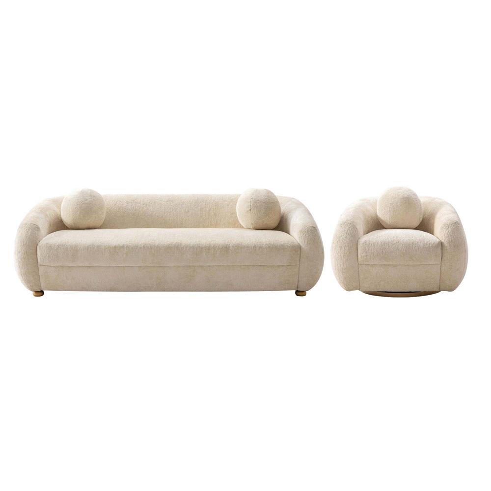 Manhattan Comfort - 2-Piece Tribeca Chenille Sofa and Accent Chair with Birch Wood Legs in Cream - 2-ACSF16-CR veiw 1