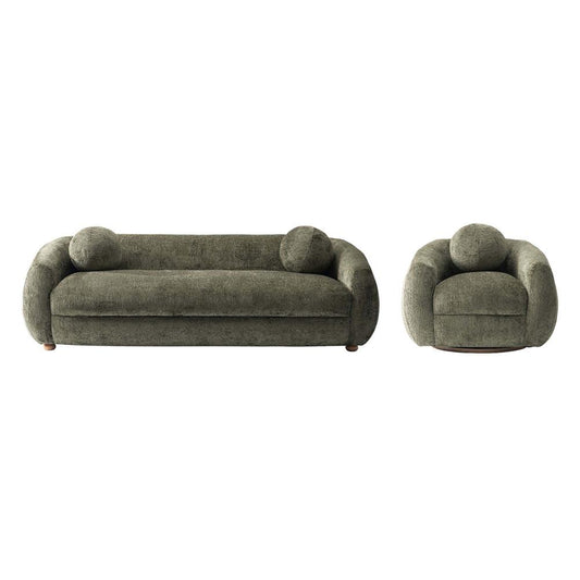 Manhattan Comfort - 2-Piece Tribeca Chenille Sofa and Accent Chair with Birch Wood Legs in Olive Green - 2-ACSF16-OG veiw 1