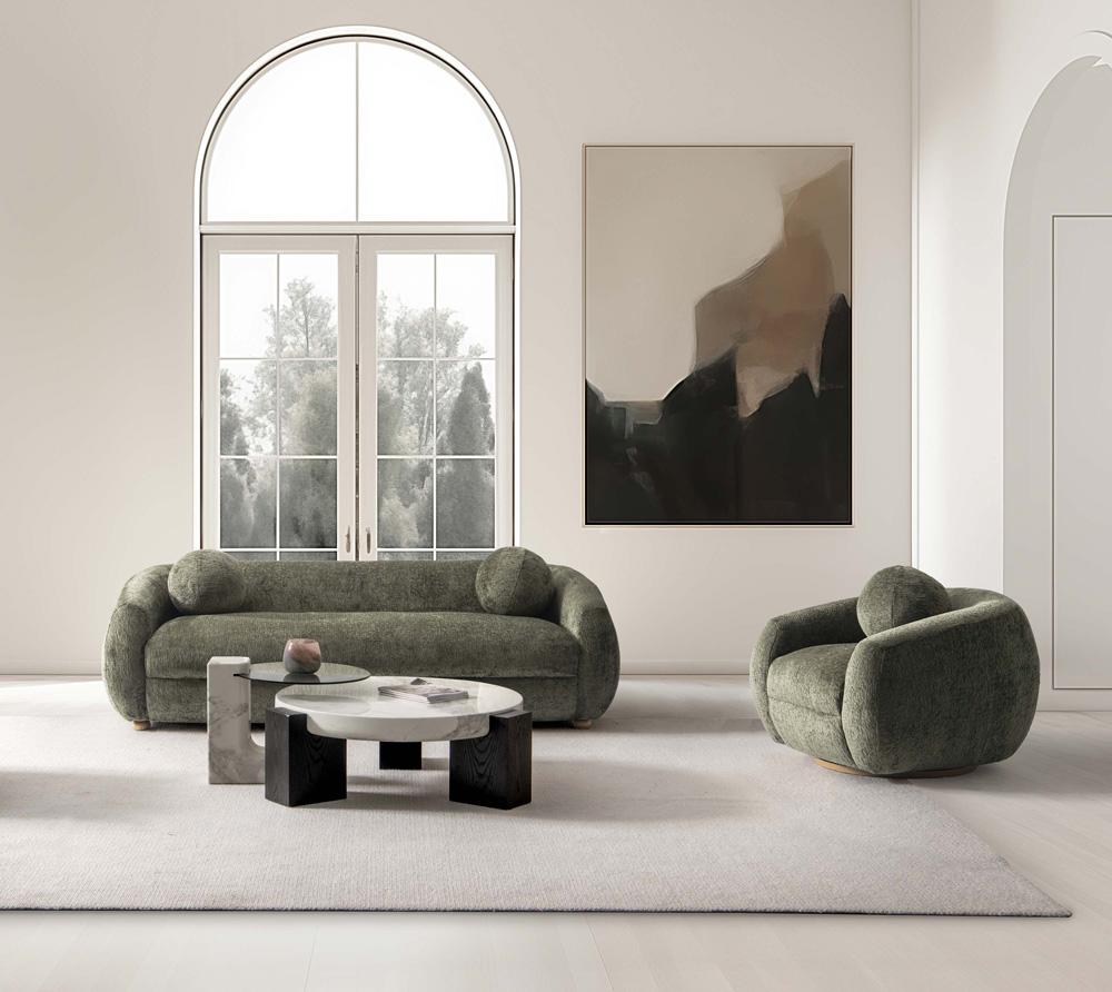Manhattan Comfort - 2-Piece Tribeca Chenille Sofa and Accent Chair with Birch Wood Legs in Olive Green - 2-ACSF16-OG veiw 10