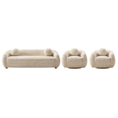 Manhattan Comfort - 3-Piece Tribeca Chenille Sofa and Accent Chairs with Birch Wood Legs in Cream - 3-ACSF16-CR veiw 1