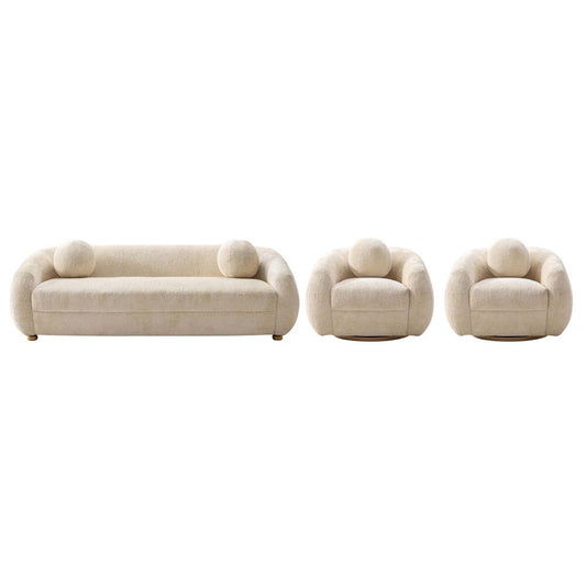 Manhattan Comfort - 3-Piece Tribeca Chenille Sofa and Accent Chairs with Birch Wood Legs in Cream - 3-ACSF16-CR veiw 1