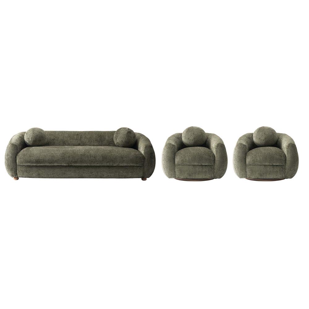 Manhattan Comfort - 3-Piece Tribeca Chenille Sofa and Accent Chairs with Birch Wood Legs in Olive Green - 3-ACSF16-OG veiw 1