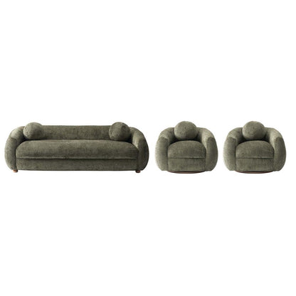 Manhattan Comfort - 3-Piece Tribeca Chenille Sofa and Accent Chairs with Birch Wood Legs in Olive Green - 3-ACSF16-OG veiw 1
