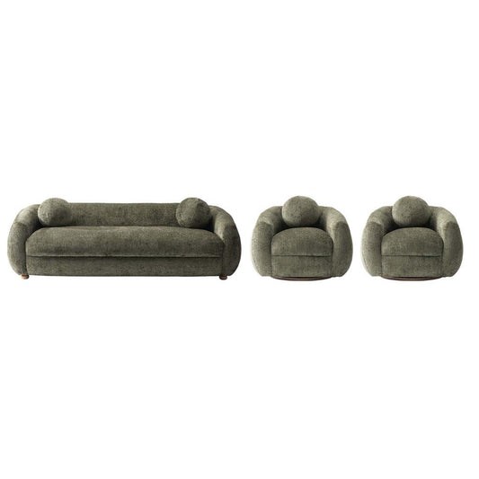 Manhattan Comfort - 3-Piece Tribeca Chenille Sofa and Accent Chairs with Birch Wood Legs in Olive Green - 3-ACSF16-OG veiw 1