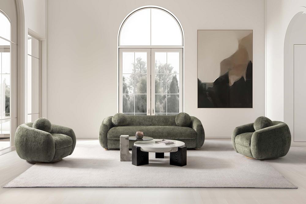 Manhattan Comfort - 3-Piece Tribeca Chenille Sofa and Accent Chairs with Birch Wood Legs in Olive Green - 3-ACSF16-OG veiw 10