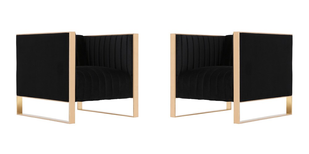 Manhattan Comfort - Trillium Velvet Accent Chair with Metal Legs in Black and Gold - Set of 2 - 2-AC055-BK veiw 1