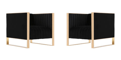 Manhattan Comfort - Trillium Velvet Accent Chair with Metal Legs in Black and Gold - Set of 2 - 2-AC055-BK veiw 1