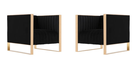 Manhattan Comfort - Trillium Velvet Accent Chair with Metal Legs in Black and Gold - Set of 2 - 2-AC055-BK veiw 1