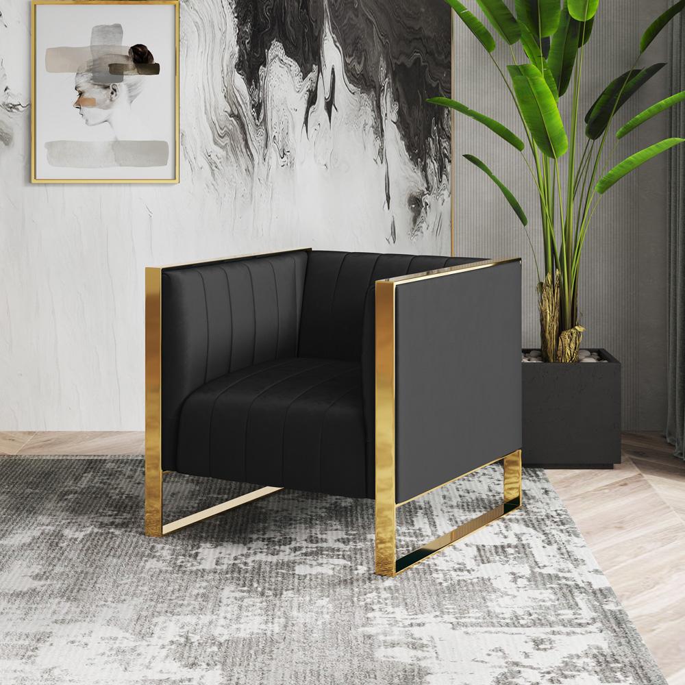 Manhattan Comfort - Trillium Velvet Accent Chair with Metal Legs in Black and Gold - Set of 2 - 2-AC055-BK veiw 6