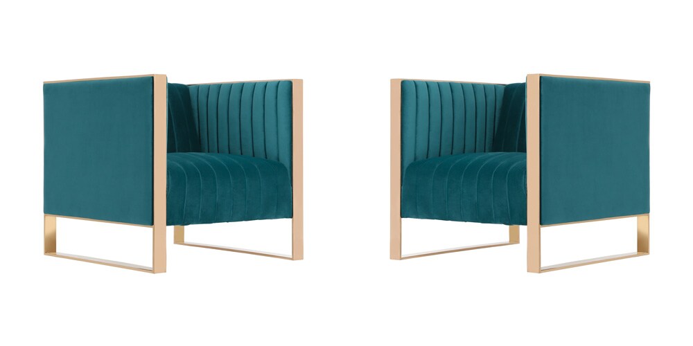 Manhattan Comfort - Trillium Velvet Accent Chair with Metal Legs in Teal and Gold - Set of 2 - 2-AC055-TL veiw 1