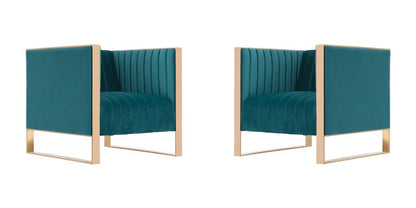 Manhattan Comfort - Trillium Velvet Accent Chair with Metal Legs in Teal and Gold - Set of 2 - 2-AC055-TL veiw 1