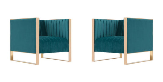 Manhattan Comfort - Trillium Velvet Accent Chair with Metal Legs in Teal and Gold - Set of 2 - 2-AC055-TL veiw 1